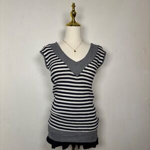 vintage chesley y2k 90s - 00s navy blue white striped knit sweater vest coastal